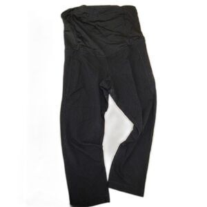 Small Black Isabel Maternity Capri Length Leggings with Over the Belly Band